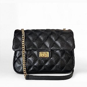 Bolsa Alça Corrente Dourada Couro Legítimo Versalhes Preta