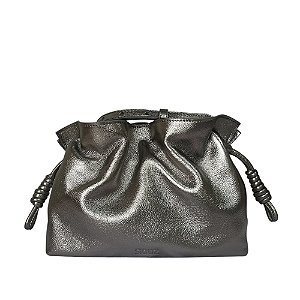 Bolsa Saquinho Couro Legítimo prata onix