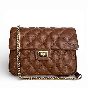 Bolsa Alça Corrente Dourada Couro Legítimo Versalhes Marrom