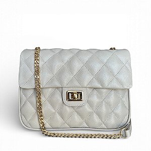 Bolsa Alça Corrente Dourada Couro Legítimo Versalhes Off White
