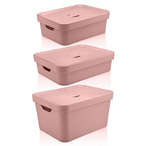 Conjunto Caixa Organizadora Cube 3 Peças Com Tampa Ou Rosa Quartz Fechado
