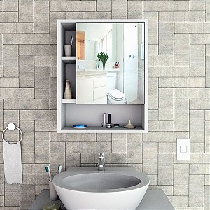 Armário para Banheiro com espelho Slin Appunto Branco e Castanho