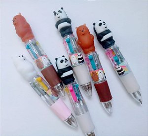 12 Canetas Kawaii Panda Mini 4 cores