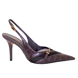 Scarpin Arezzo Croco Salto Alto Slingback Tela A136760009