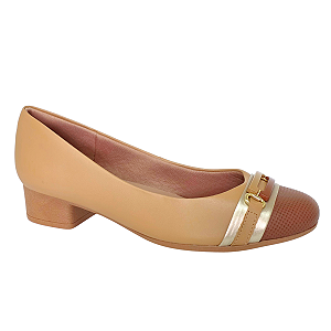Scarpin Usaflex Couro Salto Bloco Enfeite MM0301