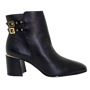 Bota Luz da Lua Cano Curto Couro Salto Bloco Tiras 80740005