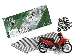 Jogo de Raios Aço Inox Polido 4mm Bace Dianteiro e Traseiro Biz 100 110 125