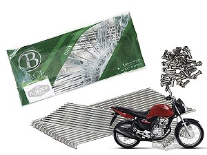 Jogo de Raios Aço Inox Polido 3,5mm Bace Dianteiro e Traseiro Titan Fan Start 160 Freio Tambor Lona