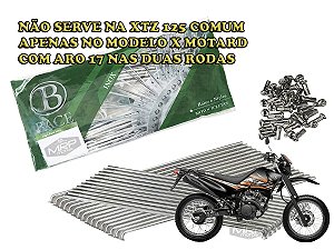 Jogo de Raios Aço Inox Polido 3,5mm Bace Dianteiro e Traseiro Xtz 125 X Motard
