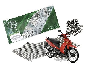 Jogo de Raios Aço Inox Polido 4mm Bace Dianteiro e Traseiro Crypton 115 Freio a Tambor