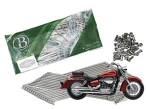 Jogo de Raios Aço Inox Polido 4mm Bace Dianteiro e Traseiro Shadow 750 Acima de 2011 Com Abs