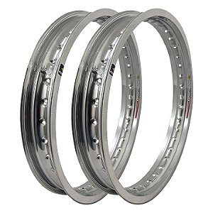 Par Aros em Alumínio Monaco 18x185 e 18x215 Cg Titan Fan Start 150 160 Ybr 125 Rd 135 Prata Cromado