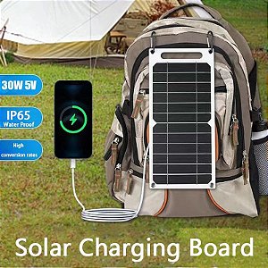 Painel Solar Impermeável, 30W, USB, ao ar livre, Caminhadas, Acampamento