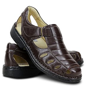 Sandália Masculina de Couro Palmilha de Gel Extremo Conforto 182 Café