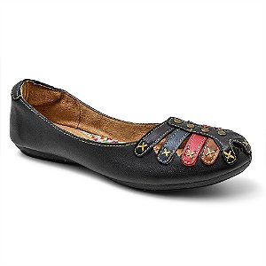 Sapatilha Feminina De Couro Bruna Paula BP-3001 Preto/Cores
