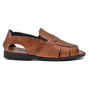 Sandália Masculina De Couro Conforto 888 Conhaque