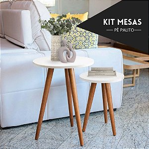 Conjunto de Mesinhas Canto E Apoio Pe Palito Decorativa