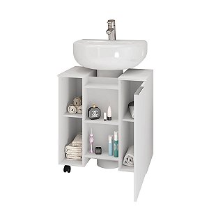 Gabinete Armário Banheiro Para Pia De Coluna com Espelheira Branco
