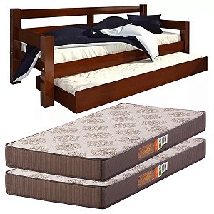 Bicama Madeira Maciça com 2 colchões D20 88x188x12