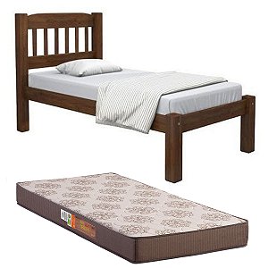 Cama De Solteiro Madeira Maciça com colchão de Espuma D20