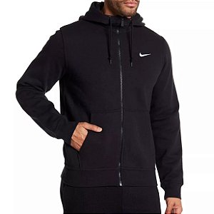 Moletom Nike Club Swoosh Solo Fleece Zíper Preto