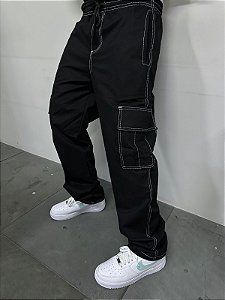 Calça Cargo Contraste Preta