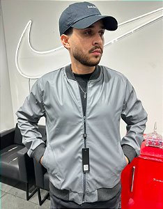 Jaqueta Bomber Basic Grey Couro