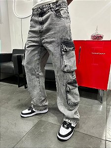 Calça Jeans Cargo Ultility Stoned