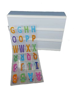 Luminária Quadro Light Box De Led A5 Azul C/ 96 Letras Números Coloridos