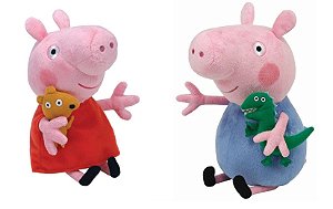 Kit Com 2 Pelúcias Peppa Pig Vestido Vermelho E George Dtc Antialérgicos