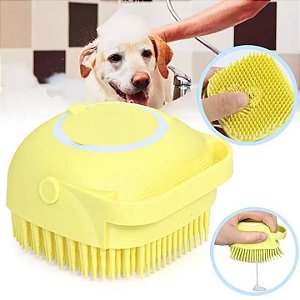 Escova P/ Banho Silicone C/ Porta Sabonete Para Pet Cães