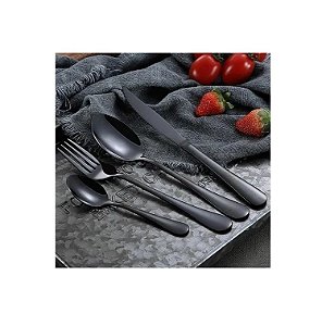 Conjunto De Talheres Largos 24 Peças Aço Inox 410 Luxo Preto