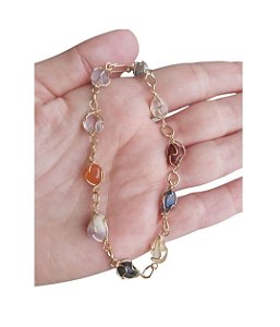 Pulseira De Pedra Cesta Mista Semi Preciosa Banhadas A Ouro