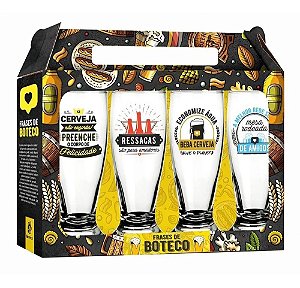 Conjunto 4 Copos Frases Boteco Munich Tulipa Cerveja 200ml