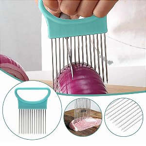 Suporte P/ Cortar Fatiar Cebola Frutas Legumes Tomate C/ Alça Garfo