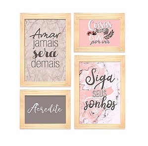 Kit 4 Quadros Decorativos Em Madeira - Quadrinhos Decoração Claro