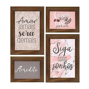 Kit 4 Quadros Decorativos Em Madeira - Quadrinhos Decoração Escuro