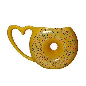Caneca Donuts Rosquinha Cerâmica Decorada Amarela Granulado
