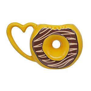 Caneca Donuts Rosquinha Cerâmica Decorada Chocolate Amarelo