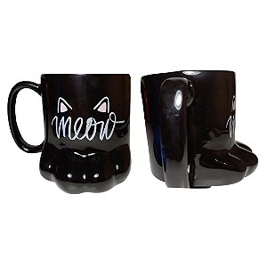 Caneca Pata De Gato Meow Preta Gatinho