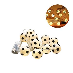 Varal 10 Bolas De Futebol Cordão Decorativo Luminária De Led