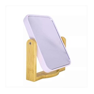 Espelho De Mesa Retangular Suporte Bambu Duplo Giro 360º Branco