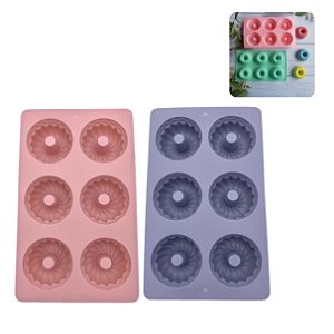 Forma 6 Cavidades Silicone Para Bolo Pudim Muffin Cupcake Antiaderente Cinza