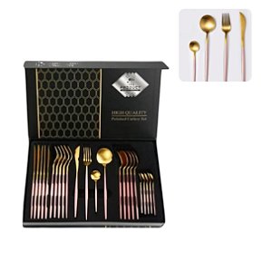 Conjunto de Talheres de Luxo 24 Peças Alto Padrão Faqueiro C/ Caixa Rosa