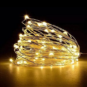 Fio Fada Cobre Branco Quente Luz Natal 10m 100 Leds Pilha Festa Decoração -  Loja Coisaria - Presente com ideias