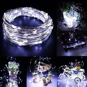 Fio Fada Prata Cobre Branco Frio Luz Cores Natal 2m 20 Leds Pilha Festa Decoração