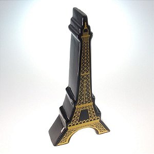 Torre Eiffel 30cm Em Cerâmica Preta Amarela P/ Decoração