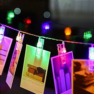 Varal Luminoso Led Cordão 2 M Pregador 10 Prendedores Colorido