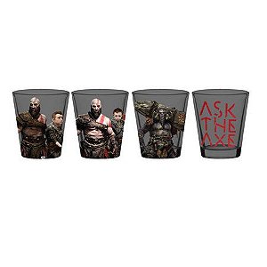 Kit 4 copinho de vidro dose shot God Of War 50ml Presente