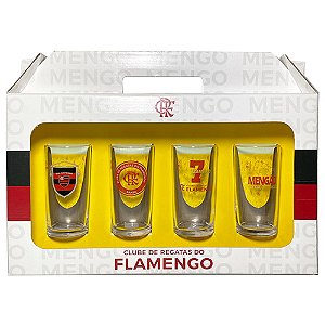 Conjunto 4 Copos Vidro Long Drink Flamengo Mengao - Historia 300ml Licenciado